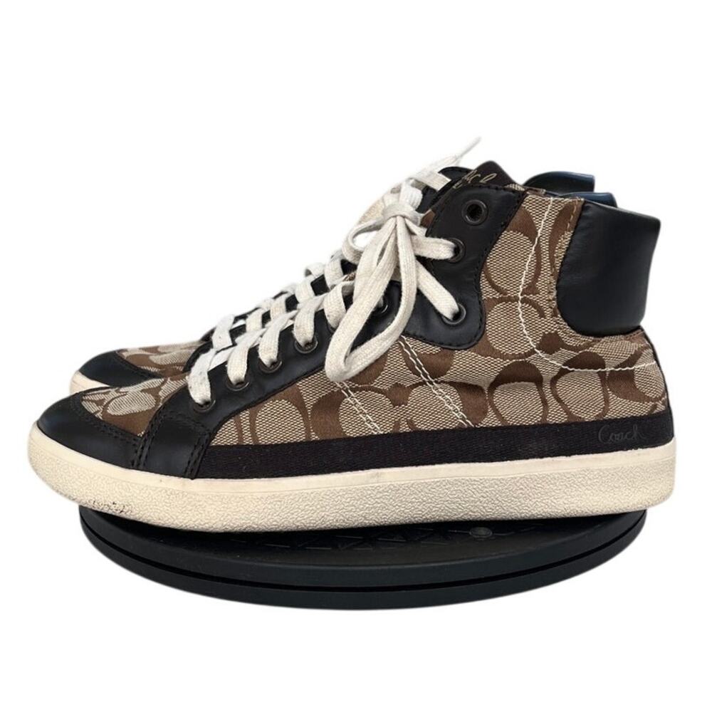 Womens Coach Ellis Canvas High-Top Sports Athletic Sneaker Shoes SZ 7B Brown